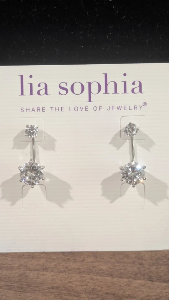 Lia София серебристого тона w CZ пирсинг серьги гвоздики или подвеской в одной паре - трудно найти - Изображение 4 из 4