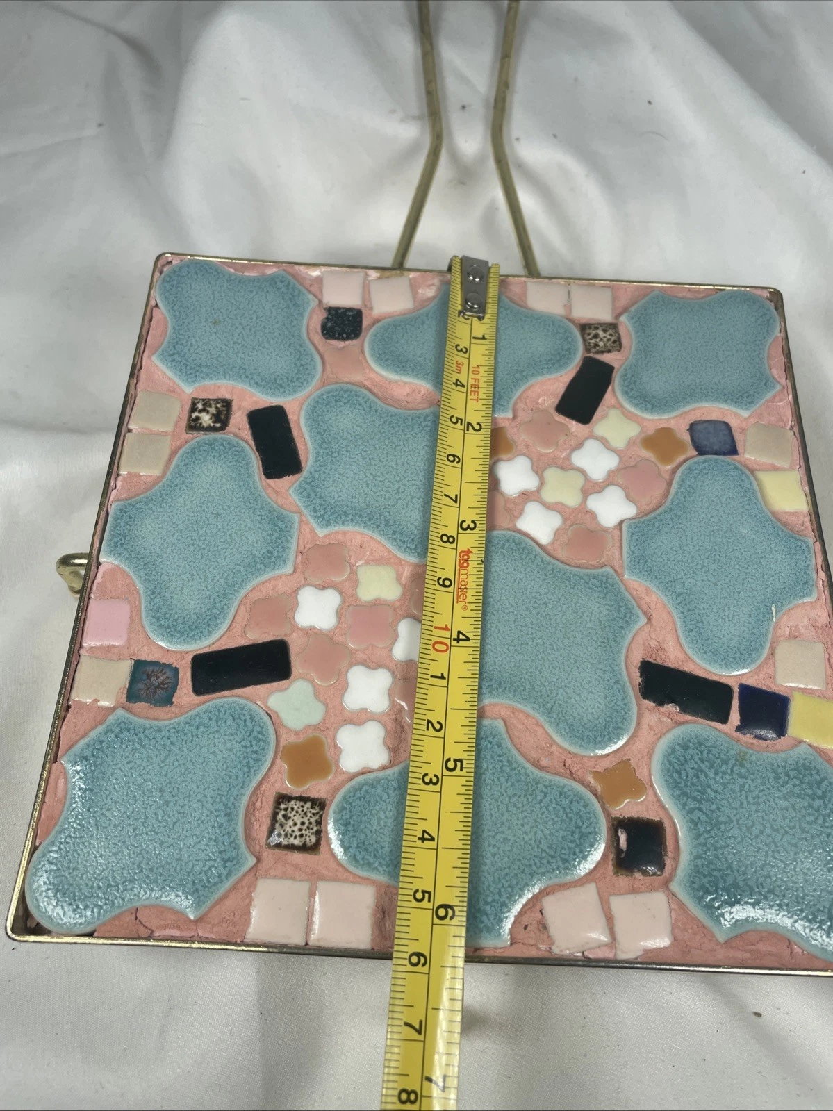 Vintage Mid Century Modern Mosaic Tile Trivet - Multicolor Ceramic Hot Plate - product detail image 7