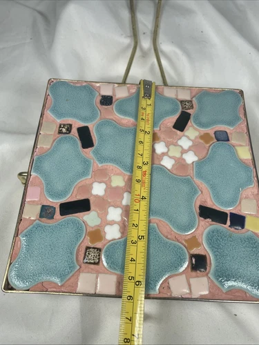 Vintage Mid Century Modern Mosaic Tile Trivet - Multicolor Ceramic Hot Plate image 7