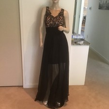 Sherri Hill Black Beaded Sheer Skirt Back Chiffon Formal Evening Gown 10 pageant