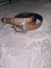 Vintage Men's Genuine Cowhide Ostrich Grain Brown Belt Silver tone Buckle USA 44