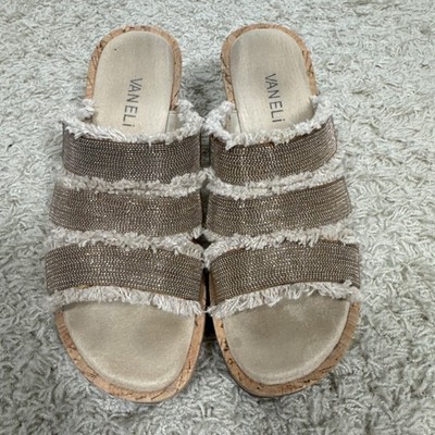 Vaneli Carry Espadrilles Wedge Slip On Strappy Sandals Size 7 Metallic Fringe