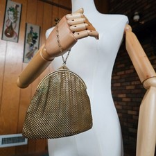 Antique 1920s Chain Mail Mesh Flapper Purse Wristlet Chain Vtg Gold Evening Bag