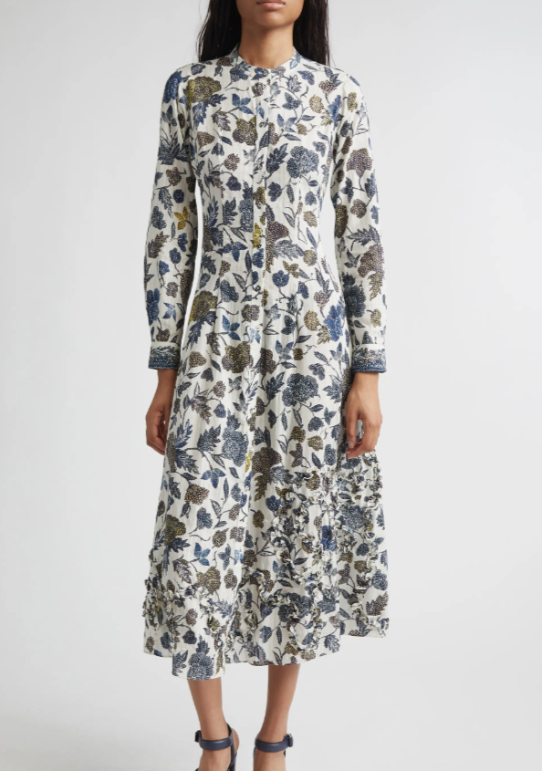NEW, Ulla Johnson Laurentine Floral Print Long Sleeve Dress in Porcelain SZ 8