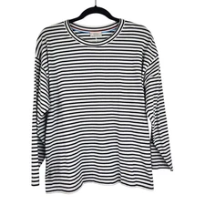 AYR French Fry Tee White Black Striped Blouse Women's Sz Large 100% Pima Cotton