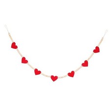 hoyuwak Valentines Day Heart Decor, Red Heart Felt Wood Bead Garland with