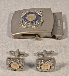Vintage US Coast Guard Auxiliary Belt Buckle & Cuff Links