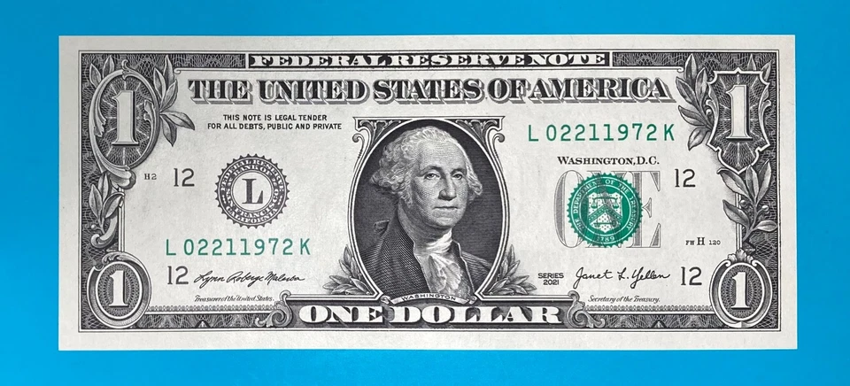 February 21, 1972 (L 02211972 K) BIRTHDAY ANNIVERSARY $1 One Dollar Bill *UNC* - Image 2 of 4