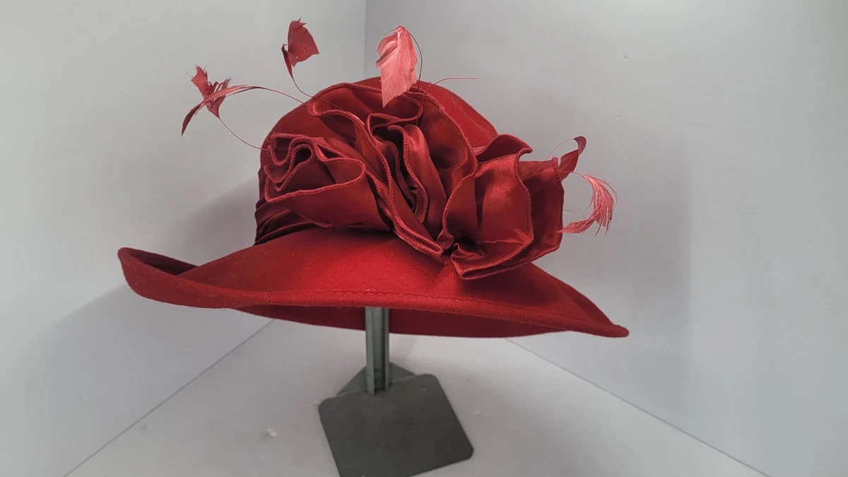 Vintage August Red Church DERBY Hat WOOL Fancy! Church Red Vintage Hats for Women for sale | eBay main image 4