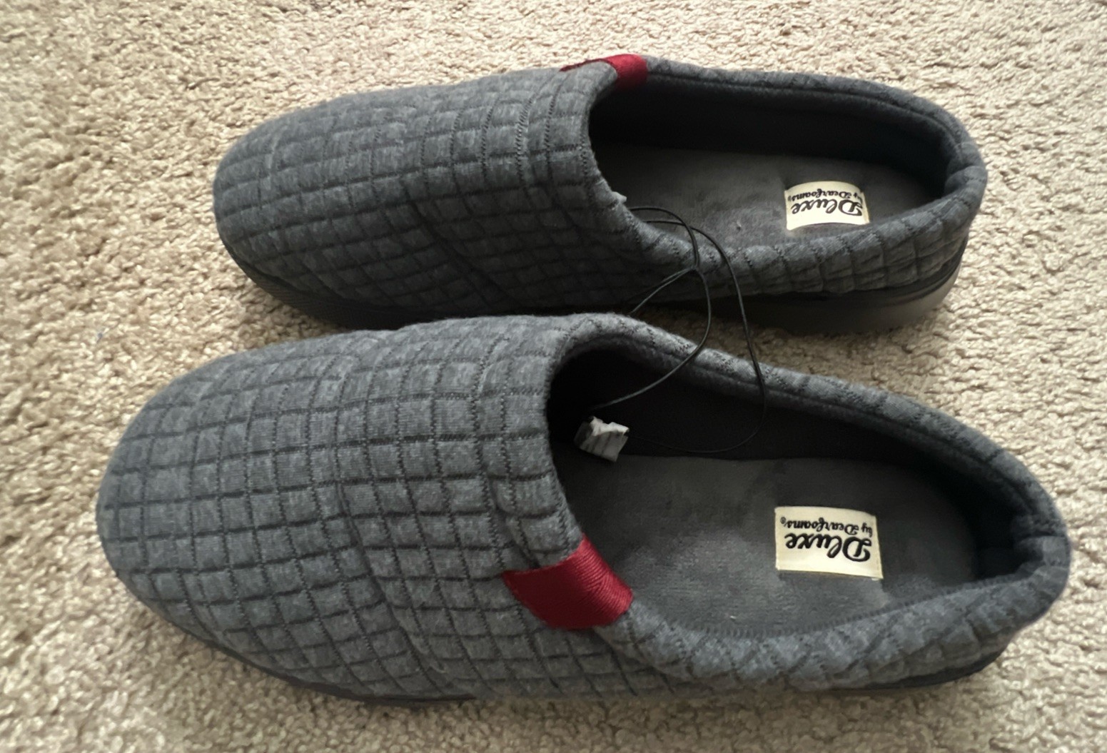 SAOLA Dluxe By Dearfoams Uomo 13 Ciabatte Slide On Grigio Stampa Quadrata Suola in Gomma "