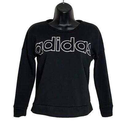 Adidas Sweatshirt Girls Large 14 Black White Logo White Spellout Pullover Casual