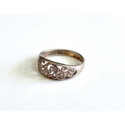 Vintage Sterling Silber filigraner Bandring, zarter Silber Statement Ring