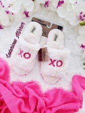 Dearfoams DLuxe Slip-On Plush Cozy Fluffy XO Slippers L 9/10 Ivory Pink Women