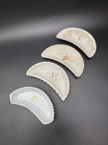 Mixed Lot 4 Antique Crescent Side Dishes And Hobnail Milk Glass Set Of 4