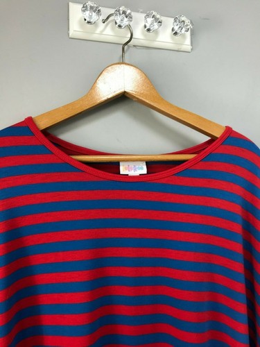 LuLaRoe Irma Shirt Top Tunic Size M Medium Red & Blue Stripes Striped NWT - Picture 2 of 5