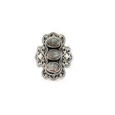 Sterling Silver Labradorite Ring 3- Stone Size 10 