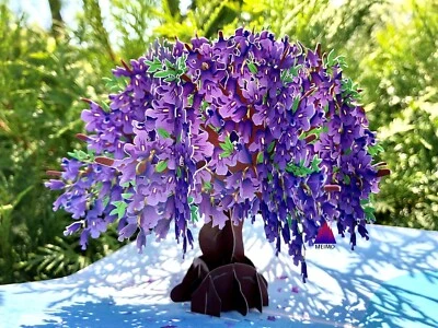 3D Pop Up Greeting Card Jacaranda Flower Floral Birthday Thank You Valentine Mom