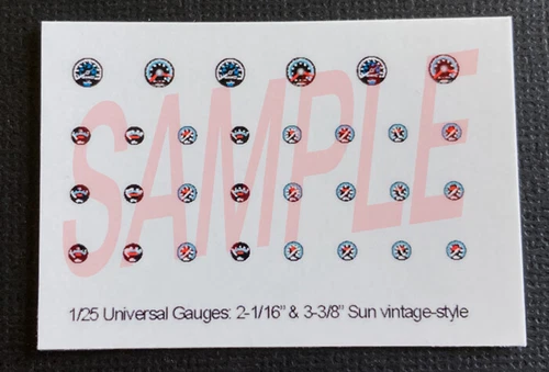 UNIVERSAL SUN BLUE LINE STYLE GAUGE FACES for 1/25 scale MODEL kits—PLEASE READ