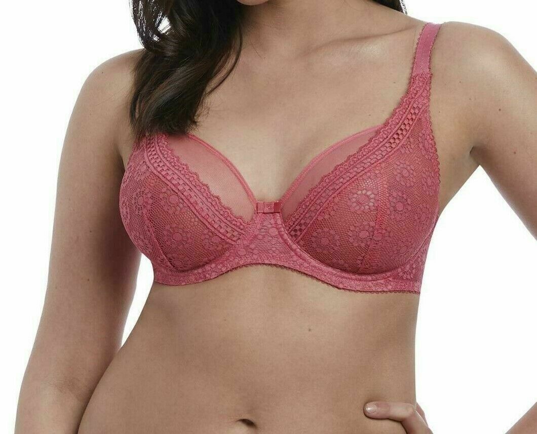 Freya Love Note Bra Pink Lace Mesh Size 32D Underwired High Apex Plunge 5211 New