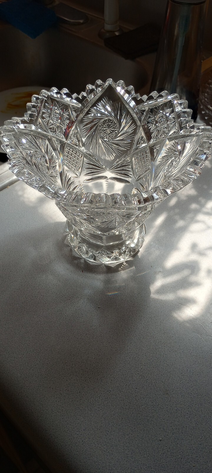 Antique American Brilliant Period Cut Glass Punch Bowl**BASE ONLY** 4-7/8" hi.  