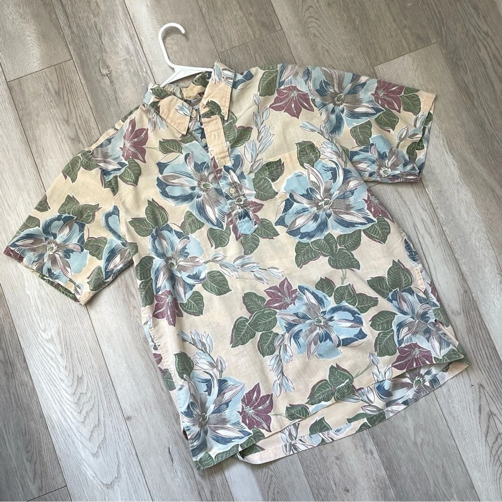 Reyn Spooner Shirt hawaiian floral mens Yellow (large) tropical vintage retro