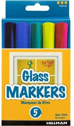 Glass Marker Colors: Black, Blue, Green, Yellow and Red - 4 