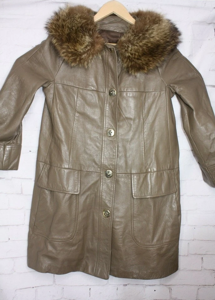 Abrigo chaqueta forrado vintage de piel de cuero genuino de los años 60 para mujer usado en excelente estado talla 8 Foto 2 de 4