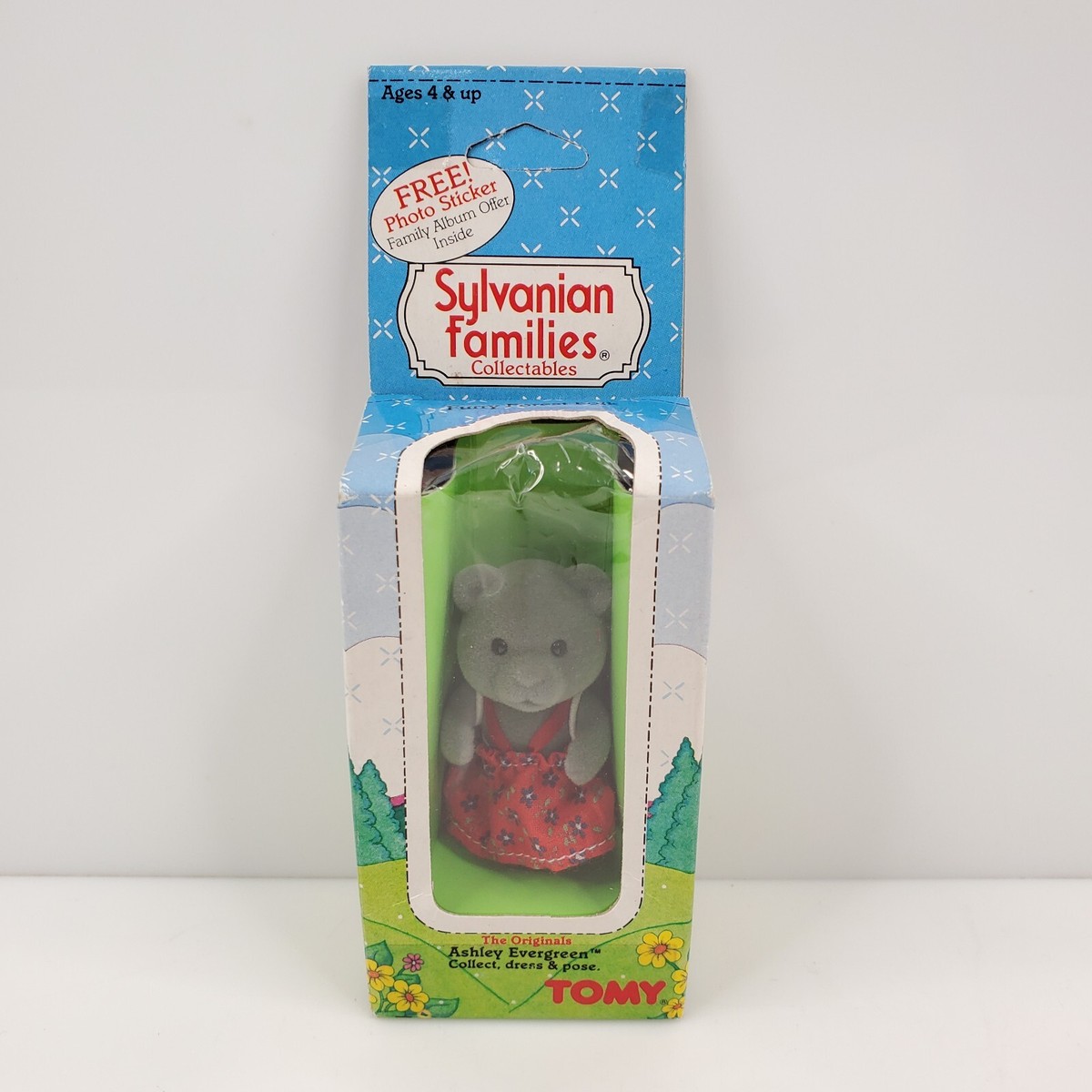 Vintage 1985 Tomy Sylvanian Families Ashley Evergreen Bear Gray