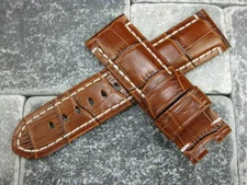 New 24mm Antique Brown Strap Alligator Grain Leather Tang Watch Band for PANERAI