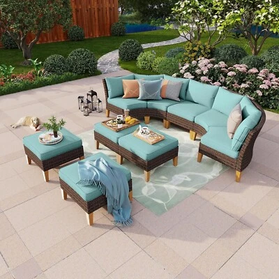 PHI VILLA 9-Piece Patio Conversation Sofa Set Wicker Outdoor Furniture Sets with Cushioned