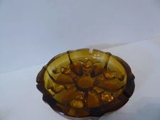 Vintage Amber Glass Sunflower, Daisy Ashtray, 3 Rests, Heavy, MCM    (S2