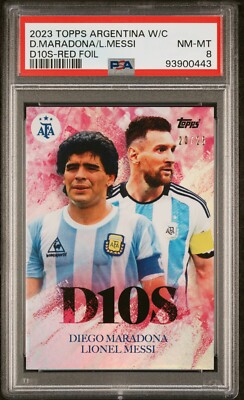 Maradona / Messi D10S 2023 Topps Argentina - Red Foil /25 - PSA 8