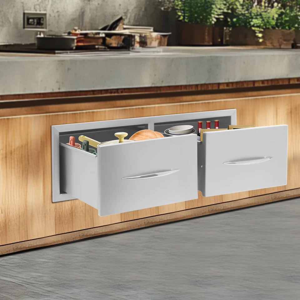 Horizontal Outdoor Double Drawers Stainless Steel Kitchen Drawers Silver - Image 4 of 4