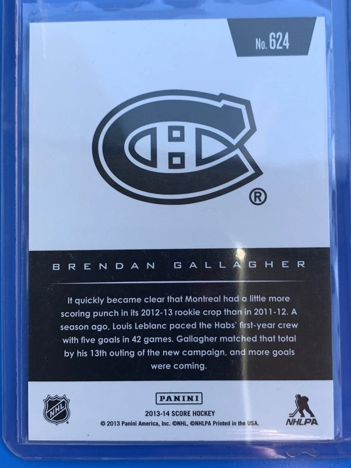 2013 14 Score #624 Brendan Gallagher - Montreal Canadiens Rookie Card Panini - Image 2 of 2