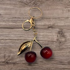 Red and Gold Cherry Bag Charm Keychain Purse Accessory