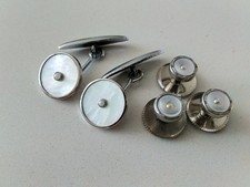Vintage Mother of Pearl Cufflinks & Tuxedo Studs / Shirt Studs silver tone