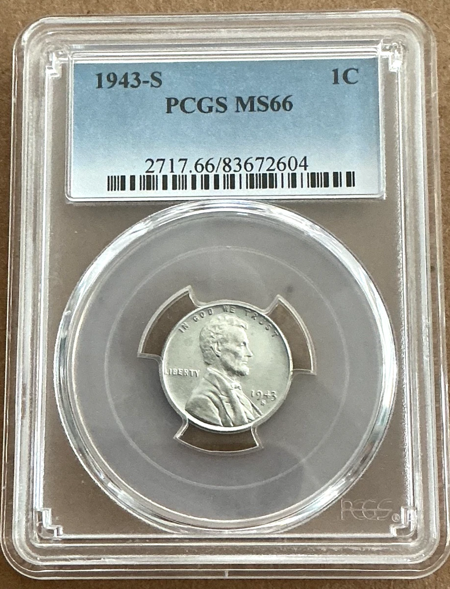 1943年　S セント　PCGS MS66 Steel 1943 Year Grade MS 66 Lincoln Wheat US Small Cents (1909