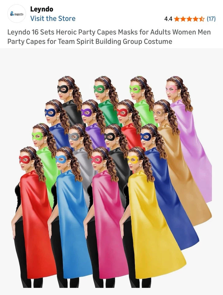 Capas y Máscaras de Superhéroe para Adultos Mujeres Hombre - Capas de Fiesta para Espíritu de Equipo... Foto 2 de 4