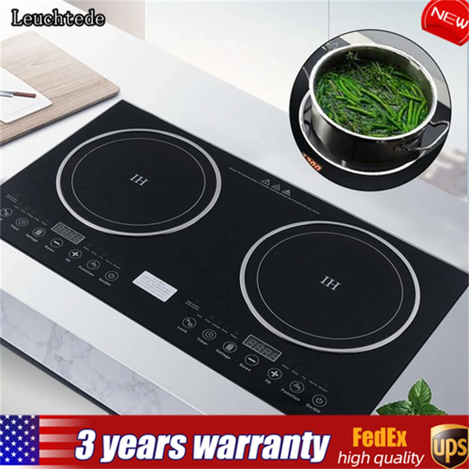 2 Burners Induction Cooktop Electric Hob Cook Top Stove Ceramic Cooktop 110V