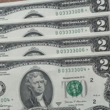 Lot of 4 $2 Federal Reserve Notes Series 2017 Star Notes - Serial B03333004+