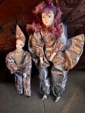 Vintage Lot of 2 Porcelain Pierrot Clown Doll Harlequin Jester Mime