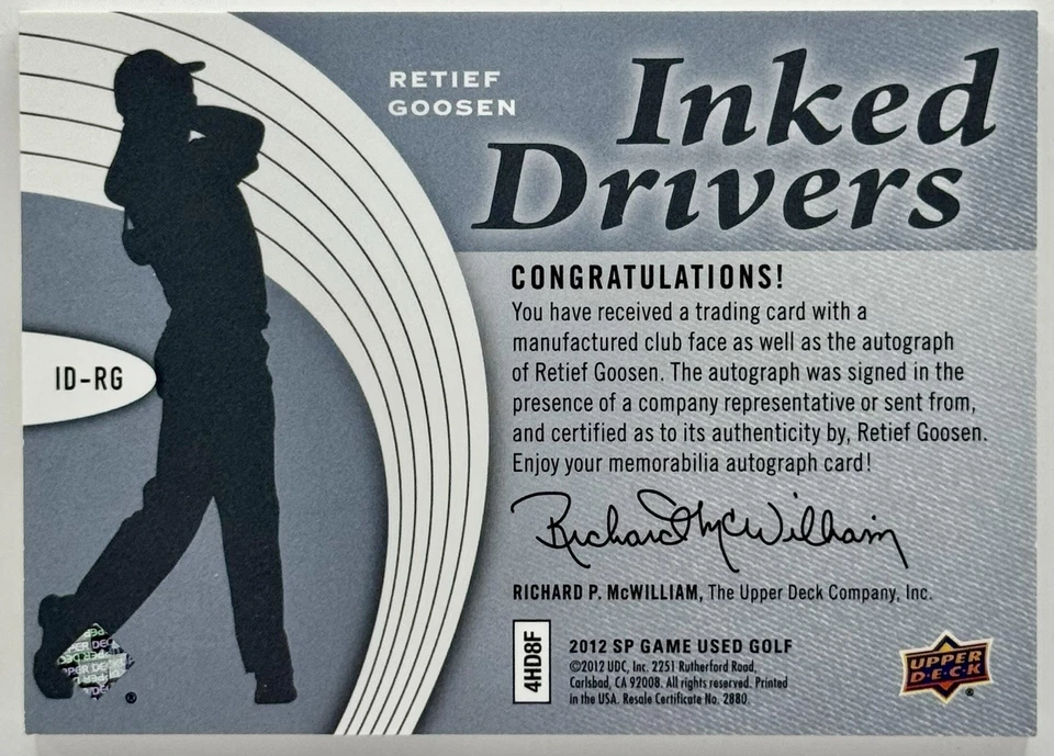 2012 UD SP Game Used Retief Goosen Inked Driver Auto - Image 2 of 2