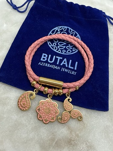 Bracciale Charm Pelle Rosa Butali Girocollo Boho Convertibile, Azerbaigiano Fatto a Mano - Foto 8 di 9