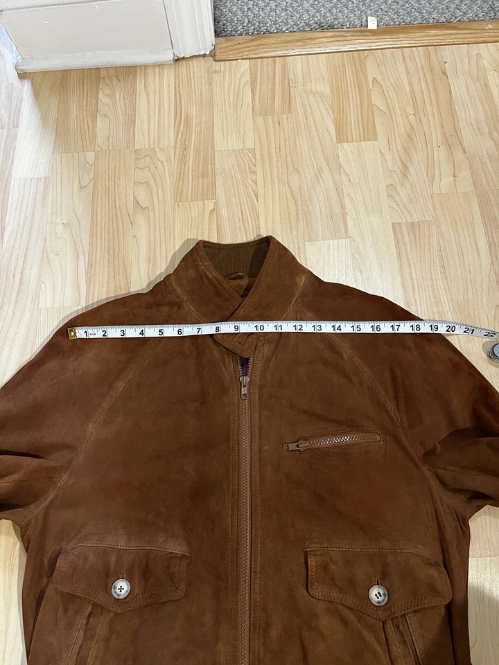 Vintage Boston Traders Brown Lamb Suede Full Zip Plaid inside Jacket Mens Small - Image 3 of 4