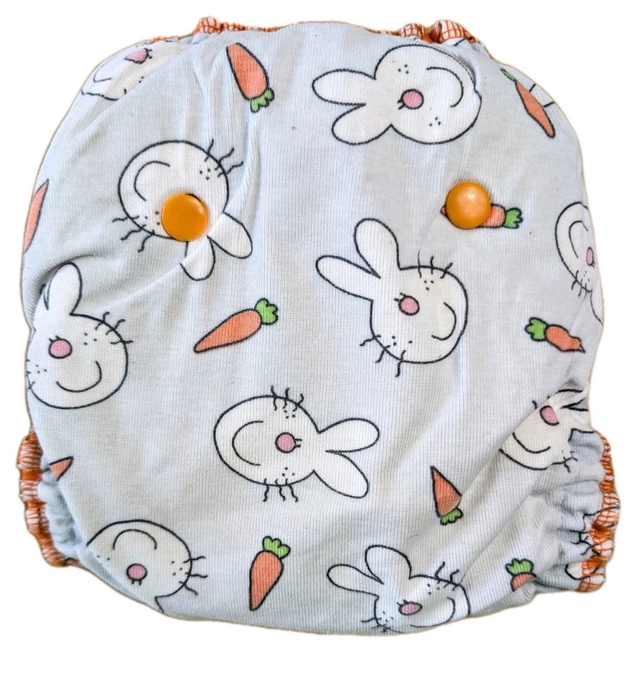Piddle Poddles Cloth Diaper One Size All In Two Snap Bunny Carrot Print WAHM - Image 2 of 4