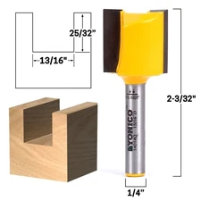 13/16" Diameter X 25/32" Height Straight Router Bit - 1/4" Shank - Yonico 14014q