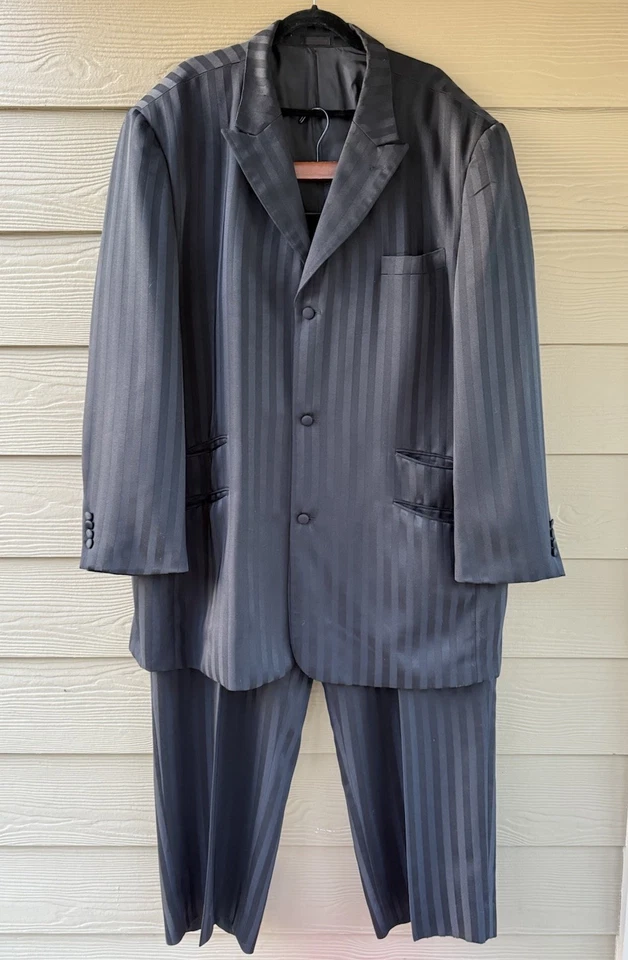 Falcone Superlative 150's Men's Black Strip Blazer and Pants 2pc Suit 54L x 50L - Image 2 of 4