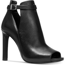 NWT Michael Kors Lawson Women Leather Ankle Wrap Booties Open Toe,Black-Size 6.5