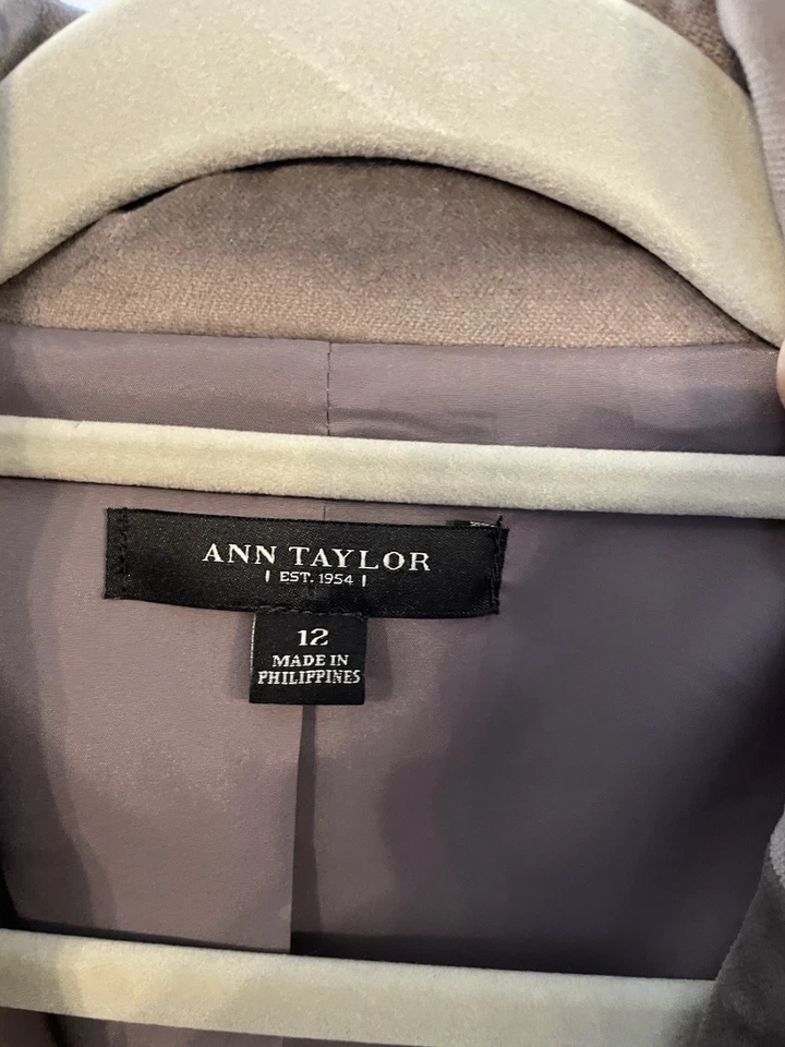 Blazer Ann Taylor Champagne Gris Terciopelo Lazo Satinado Cierre Oficina, Vacaciones Talla 12 Foto 4 de 4