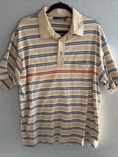 Vintage Men  s Towncraft Beige Striped Short Sleeve Polo Shirt Size XL